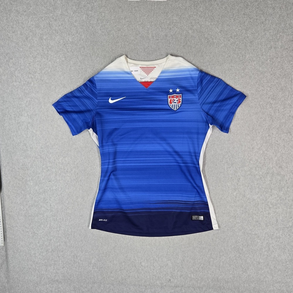 United States Women Jersey M Blue 2015 Away Nike Striped Team Crest Dri-Fit